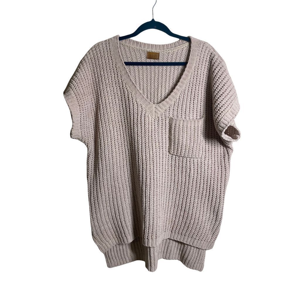 POL Tan Chunky Knit V Neck One Pocket Sweater L